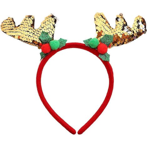 Bandeau de Noël à paillettes, décor bois de renne, serre-tête élastique pour enfants et adultes, paillettes festives-5