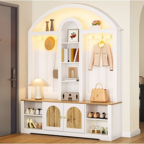 Mueble recibidor con perchero zapatero MDF blanco OKMYHOME (1/5)
