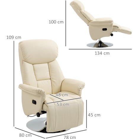 Fauteuil inclinable, fonction relax, aspect cuir, repose-pieds, jusqu'à 150 kg, 78 x 80 x 109 cm, crème (1/5)