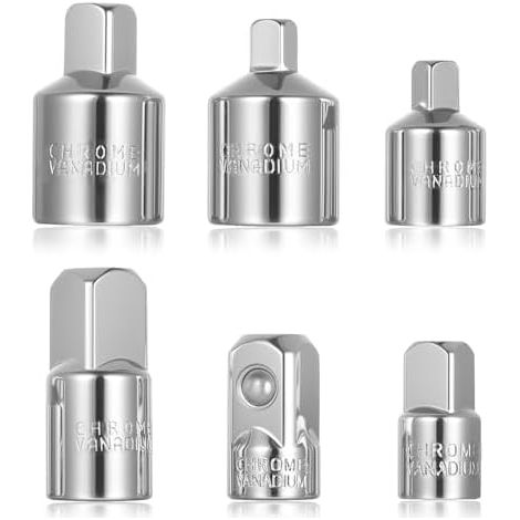 6 Pièces Adaptateur Douille, à Clique, Adaptateurs de Douilles, Adapter 3/8" 1/2" 1/4", Réducteurs P=pour Clés Douilles Cliquet et Embouts(Argent) - (1/5)
