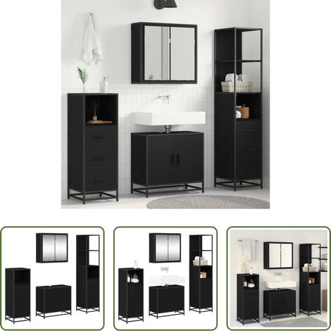 vidaXL Holzwerkstoff - Badezimmermöbel-Set 4 pcs Schwarz Eichen-Optik Holzwerkstoff (1/5)