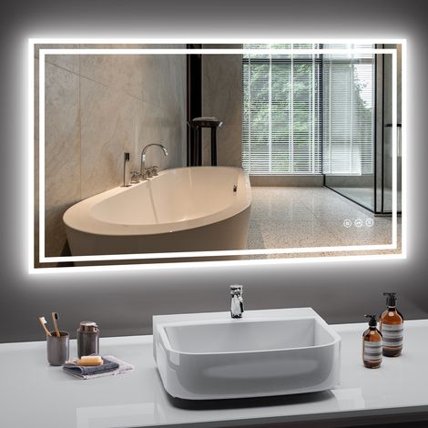 PESENXAN Badspiegel mit Beleuchtung 100x60cm, LED Spiegel Bad 3 Lichtfarben Dimmbar, Anti-Beschlag, Badezimmer Spiegel mit Beleuchtung Touchschalter, Explosionsgeschütztes Glas (1/5)