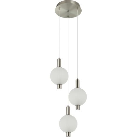 Suspension LENTI chromée globes verre blanc LED 18W (1/3)