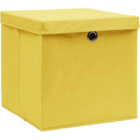 Boîtes de rangement et couvercles 10 pcs Jaune 32x32x32cm Tissu
