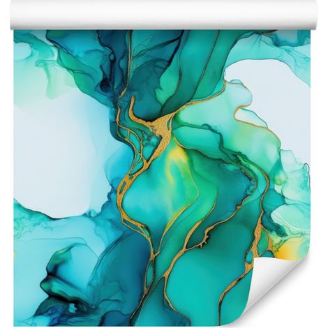 Papier peint encre turquoise, vert d'eau, céladon et blanc 50x1000 cm (1/5)