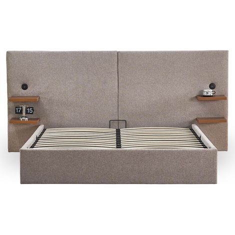 Lit Coffre Avec Tablettes & USB "Mike" 140x190cm Taupe