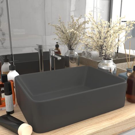 Vasque à poser - Lavabo Lave-mains - Évier Gris foncé mat 41x30x12 cm Céramique Chic-694543