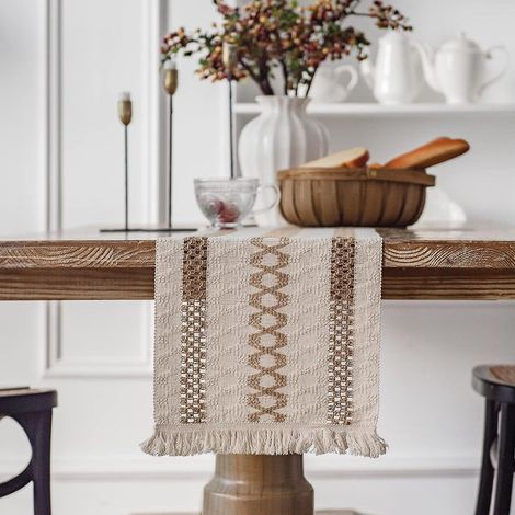 chemin De Table En Lin De Coton(style 1), 30 X 180 Cm Chemin De Table En Toile De Jute Avec Des Glands Pour Dcoration Table Salle  Manger Maison F