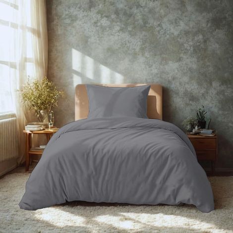 Housse de Couette 2 Parties 135x200 cm + taie 80x80 cm, 100% Microfibre brossée, Gris (1/5)