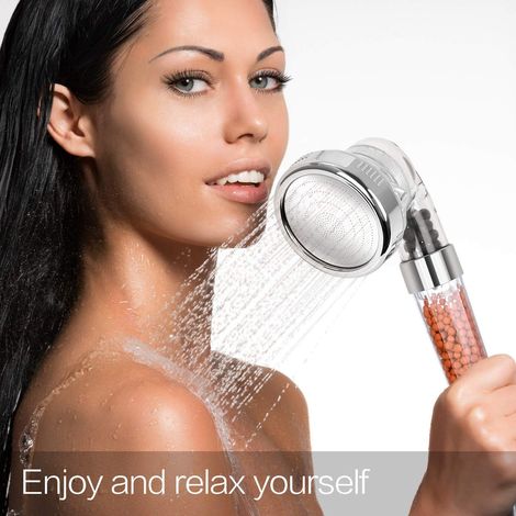 Pommeau Douche, Pommeau Douche Anti Calcaire Économiseur d'Eau Haute Pression Filtre à Trois Niveaux Système de Filtrage Ionique avec Filtre Coton PP Remplaçable (1/5)