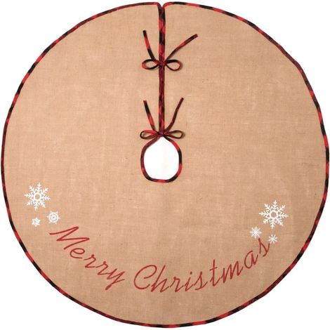 Tapis de sapin de Noël en jute imprimé flocons de neige, décoration intérieure et extérieure pour Noël et le Nouvel An. (1/5)