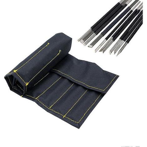Ensemble de 10 outils de gravure en acier à haute teneur en carbone pour la sculpture sur pierre, avec lignes noires (1/4)