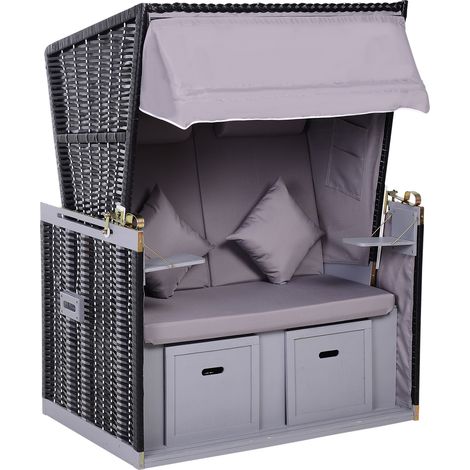 Strandkorb für 2 Personen mit neigbarer Rücklehne Grau 118 x 79 x 150cm