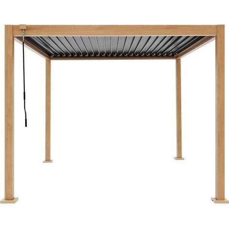 Pergola bioclimatique GAYA - Structure en aluminium et en acier - l300 x P300 x H240 cm - Aspect Bois