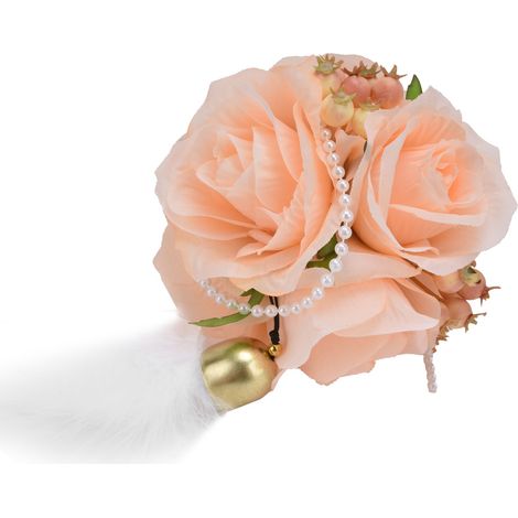 Simulation Rose Ball Artificial Flower Ball Innovative Photography Props with Jingle Bell FeatherChampagne