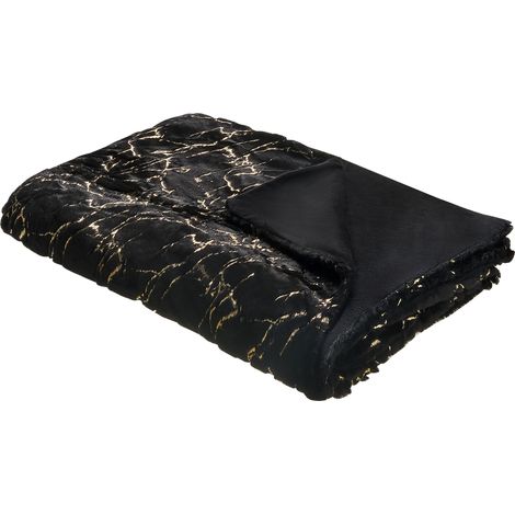 Colcha de poliéster negro 150 x 200 cm manta patrón de mármol sala de estar dormitorio Godavari