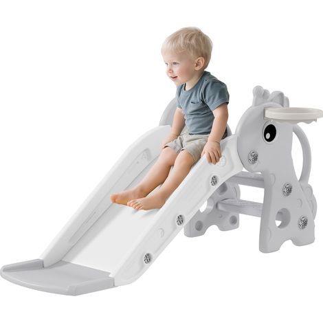 Toboggan pour enfants avec panier et échelle, motif girafe, pour les enfants de 1 à 3 ans, usage intérieur, 106 x 51,5 x 52 cm, gris (1/5)