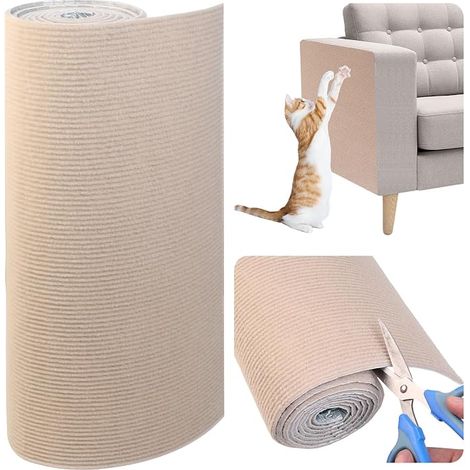 40 x 200 cm - Tapis griffoir autocollant - Pour chat - Protection contre les rayures - Pour protéger les meubles et le canapé - Kaki (1/5)