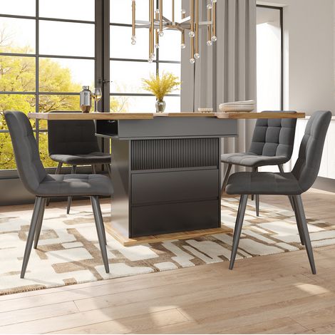 Tavolo da pranzo allungabile 110-140x80x75 cm nero e naturale in MDF con contenitore integrato (1/5)