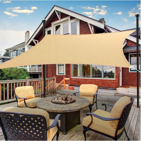 Voile d'ombrage Rectangulaire 3x5m Toile Ombrage Respirant HDPE Protection 95% UV pour Jardin Extérieur Terrass, Sable (1/5)