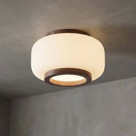 [NEUWERTIG] B-Ware Quitani Deckenleuchte Shiro LED Lampe dimmbar Holz Glas CCT Ø28cm weiß walnuss (1/2)