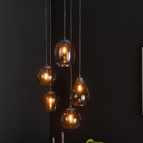 Suspension 5 lampes 43x43x150 cm en verre chromé et métal - FERRA