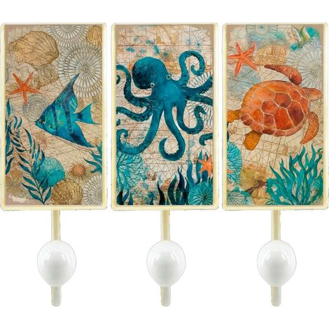 Ganchos de pared marinos de metal turquesa 18 cm, set de 3 (1/5)