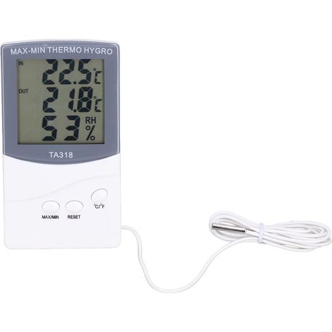 Thermomètre Intérieur Extérieur, Mètre D'humidité de la Température de Type Moderne avec Sonde Réglable Degrés Celsius ou Fahrenheit Affichage Minimum ou Maximum Degrés (1/5)