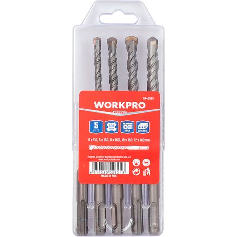 Brocas sds-plus para mampostería, ø6,00 x 110 / ø6 - 12 x 160 mm, juego 5 piezas