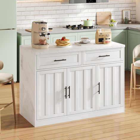 Îlot central 120 cm avec rangement, prises et usb intégrés, poignées métal, idéal petite cuisine (1/5)