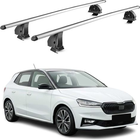 OMAC Aluminium Dachträger Querträger für Skoda Fabia IV 2022-2026 – TÜV / DIN 75302:2019 – Abschließbar – T-Nut – Max. 75 kg – 2 Stangen – Silber (1/5)