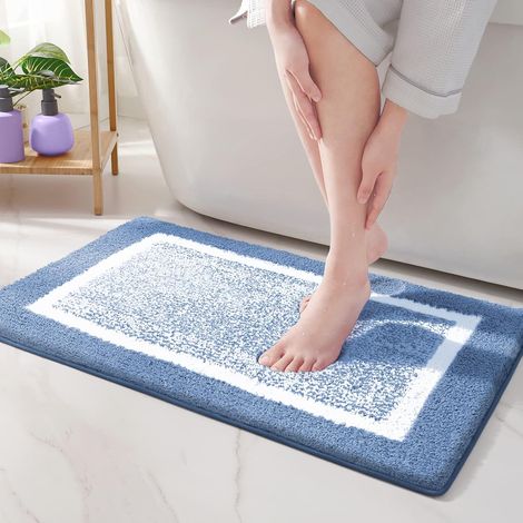 (Bleu) Couleur G Tapis de bain doux en microfibre 40 x 60 cm, antidérapant, lavable en machine, absorbant et résistant. (1/5)