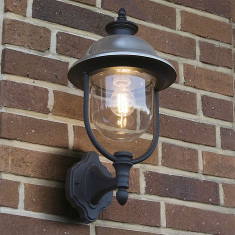 LED Außen Wandlaterne stehend im Landhausstil, Schwarz-Silber, Höhe 48cm (1/4)