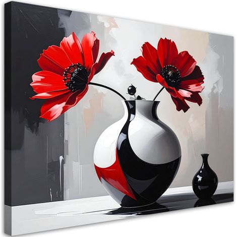 Stampe su Tela, Fiori rossi in un moderno vaso decorativo. - 60x40 (1/2)