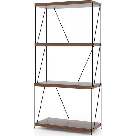 Style industriel et stabilité renforcée, bibliothèque 4 niveaux pour salon, chambre ou bureau à domicile (1/5)