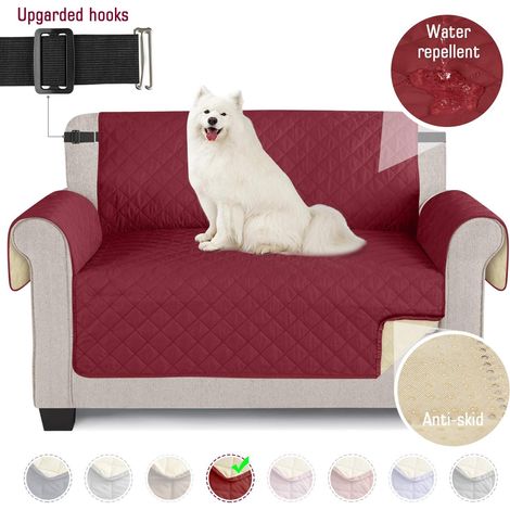 MINKUROW Fundas De Sofá Impermeables Para Perros Con Banda Elástica De Espuma Antideslizante Para Proteger Contra Derrames, Desgaste Y Grietas (Rojo Vino, 2 Plazas) (1/5)