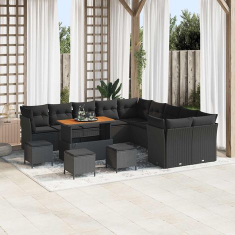 Salon de Jardin Modulaire Canapé en Polyrotin Noir avec Table Réglable 14 pcs - PANGIVO (1/5)