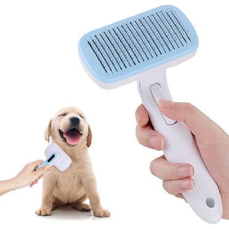 Automatische Hunde- und Katzenbürste - Hunde- und Katzenreiniger, Haustierpflegebürste, Haarentfernung mit einem Klick, tägliche Fellpflege und Schmutzreinigung (Blau, Modell A (Feine Nadeln)) (1/3)