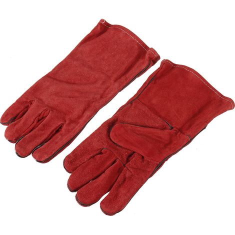 2 pièces 14 " gants de soudeur de jardinage robustes hommes femmes résistant aux épines travail du cuir antidérapant - Rouge (1/3)
