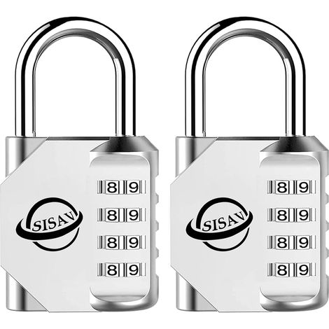 Cadenas à Combinaison 4 Chiffres Pour Usage Extérieur,Pour Casier de Gymnase Scolaire,Casier de Sport,Portail de Clôture,Portail,Loquets et Boîte à Outils,Argenté (2 Pièces) (1/5)