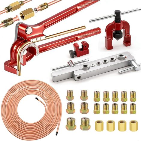 GARRYFIZH Kit de ligne de frein en cuivre plaqué 3/16 pouce - Avec outil à sertir professionnel - Pour la plupart des systèmes de freinage hydraulique (1/5)