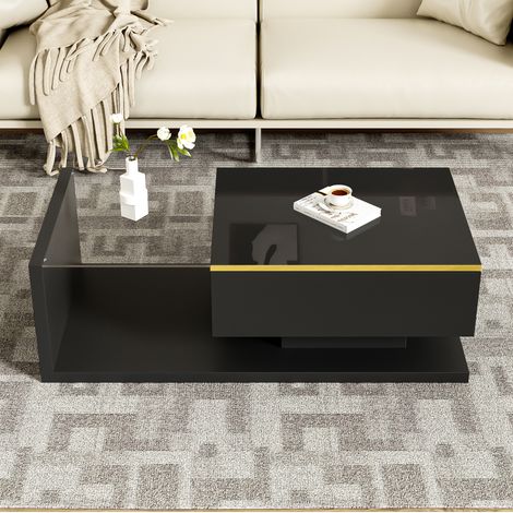 Mesa de centro 100x50x32.5 cm negra en tablero de partículas y vidrio templado con LED regulable y almacenaje (1/5)