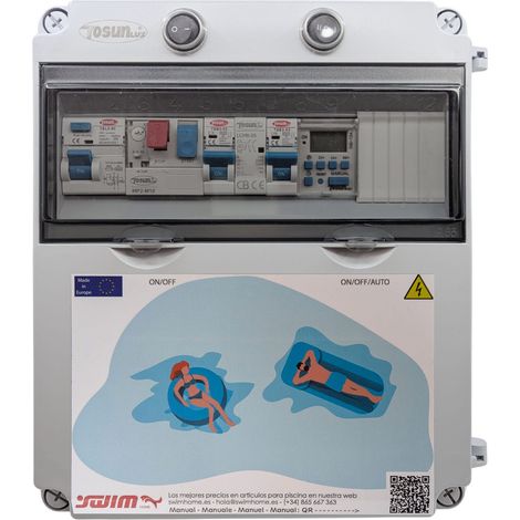 Cuadro Eléctrico Piscina Bomba 0.5CV Contactor Fuente Alimentación 150W 12DC