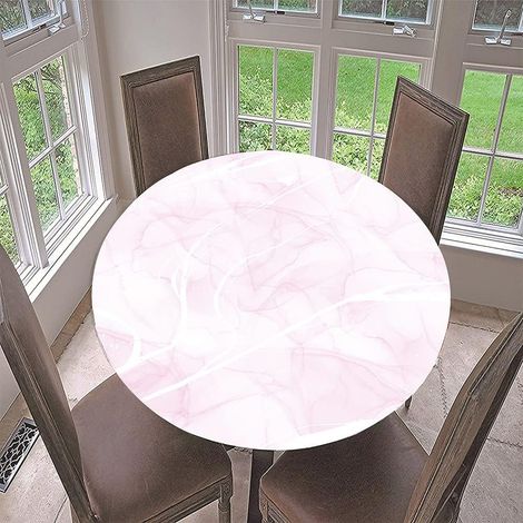 Round Washable Tablecloth, Tablecloth with Elastic Edge, 3D Marble Design, Stain Resistant, Tablecloth in Various Sizes for Kitchen, Garden, Restaurant Decoration (Pale Pink Marble, Diameter 130cm) (1/5)