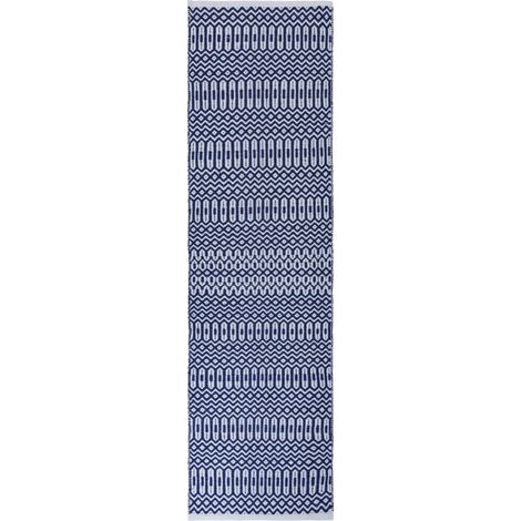 Halsey Hand Made Geometric Flatweave Kitchen Garden Indoor Outdoor Rug Blue Hallway 66 x 240 cm (1'x11''x7'10'') Runner (1/4)