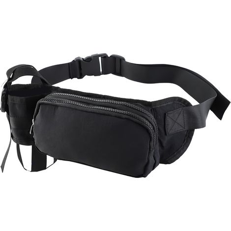 Ceinture de course avec porte-bouteille, sac banane étanche et ajustable, unisexe, idéale pour la course à pied, le vélo, la marche et le fitness. Nylon, noir. (1/5)