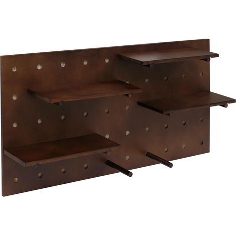 [JAMAIS UTILISÉ] Panneau mural HHG-714, décoration murale et étagère modulaire perforée 100x50 cm FSC®, couleur marron
