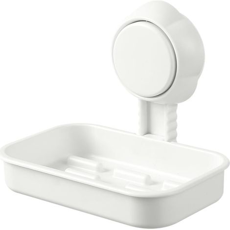 Jabonera de ducha con ventosa, de pared, carga máxima 5 kg, soporte para esponja, sin necesidad de taladrar, desmontable con orificio de drenaje, color blanco. (1/4)