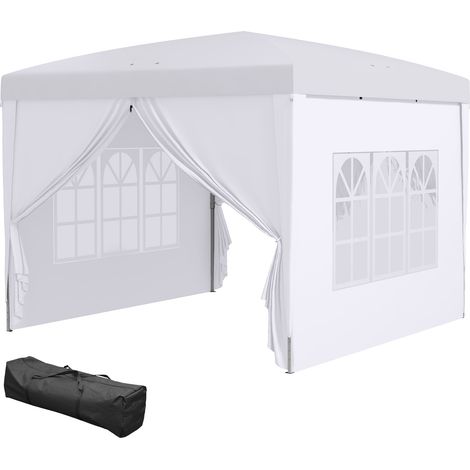 3x3m wasserdichter Faltpavillon mit Seitenwänden, Stahl und Oxford-Gewebe, weiß
