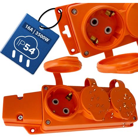 Bloc 3 prises mobile caoutchouc Schuko Type F IP54 16A 3500W étanche Orange - HOROZ ELECTRIC (1/5)